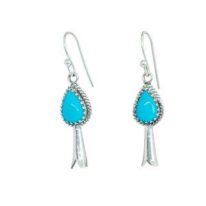Southwest Squash Blossom Earrings Sterling Silver Turquoise Dangle